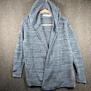 Woolrich Women L Blue Heather Open Front Cardigan Hooded Crochet‎ Beach Vibes